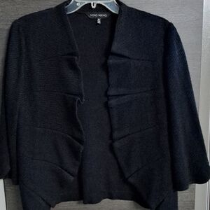 Ming Wang Women's Black Scalloped Front Lightweight Blazer